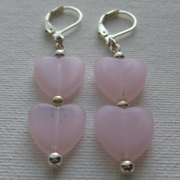 Light Pink Stone Heart Shaped Earrings - Picture 1 of 3